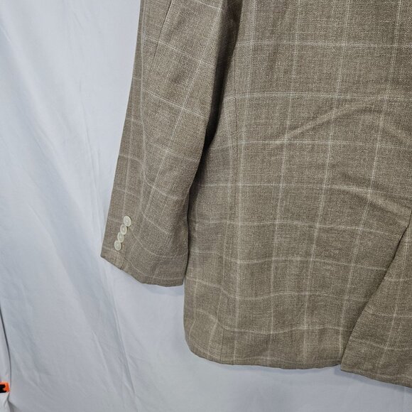 Lauren Ralph Lauren Mens 42R Beige Plaid Blazer Jaket 65% Wool 20% Silk 15% Line - Picture 13 of 14